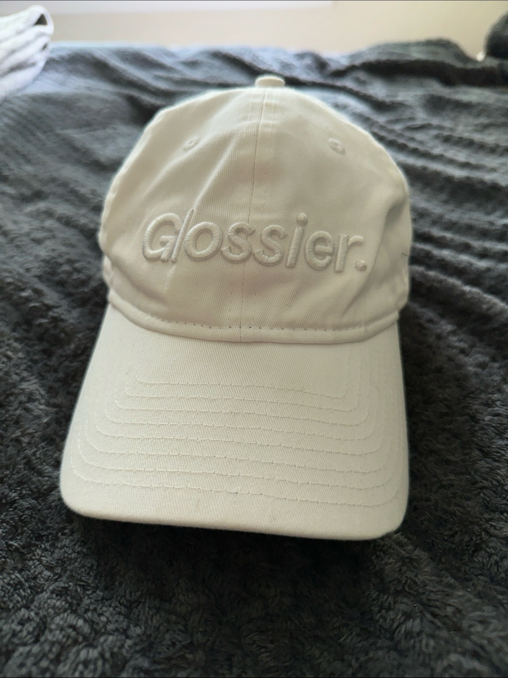 Glossier All White Embroidered Logo Baseball Cap